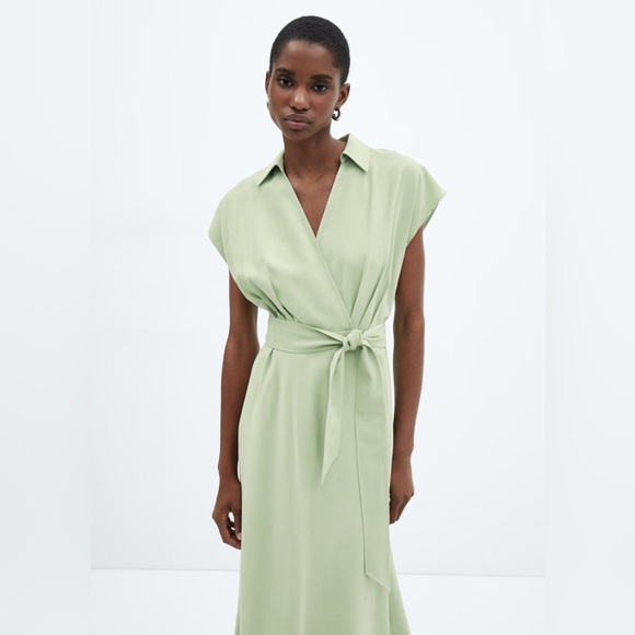 New Mango Belt Midi Sleeveless Wrap Dress in Mint Green Sz 2 NWT - Picture 2 of 11